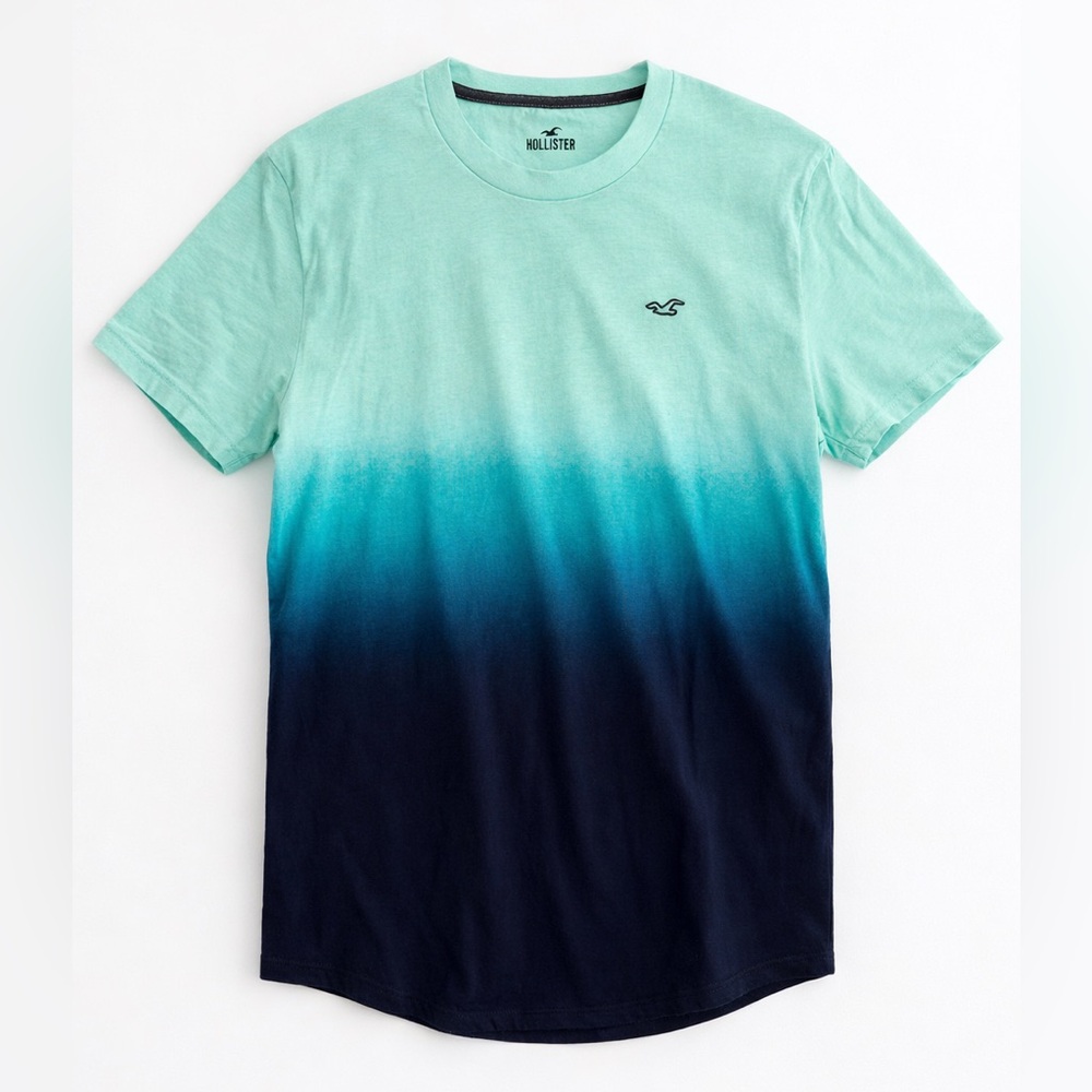 Hollister Ombre Gradient Tee Blue Green Coastal Casual Shirt Men L